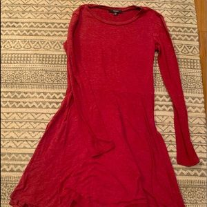 Red jersey knit long sleeve dress